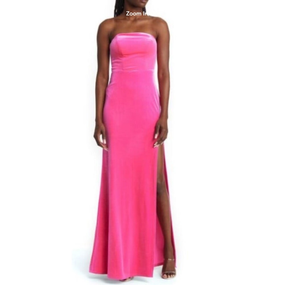 Next/Up Women’s Hot Pink Stretch Velvet Strapless Maxi Formal Dress size 0 NWT